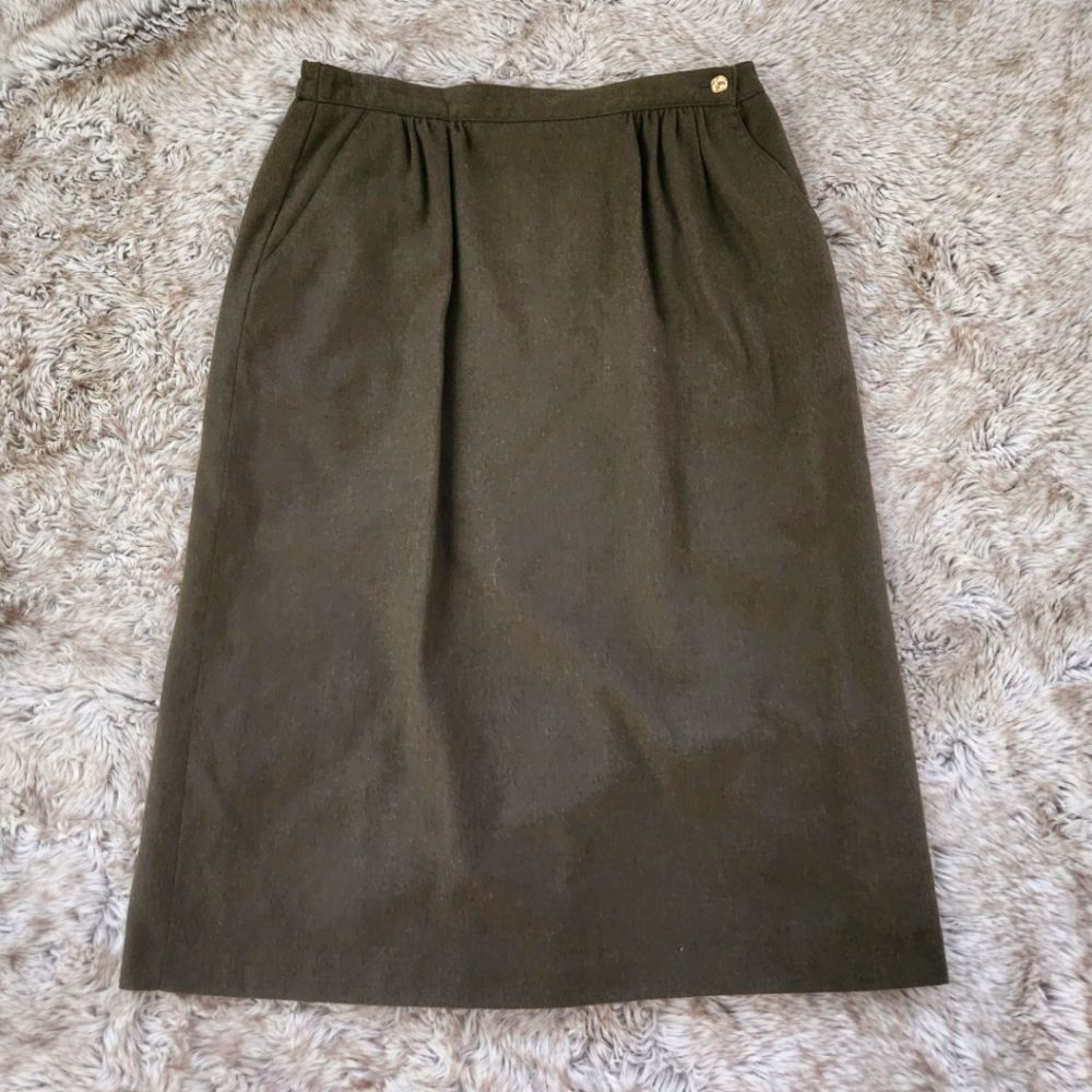 Country Suburbans Vintage Union Made Army Green Wool‎ Midi Skirt Size 14